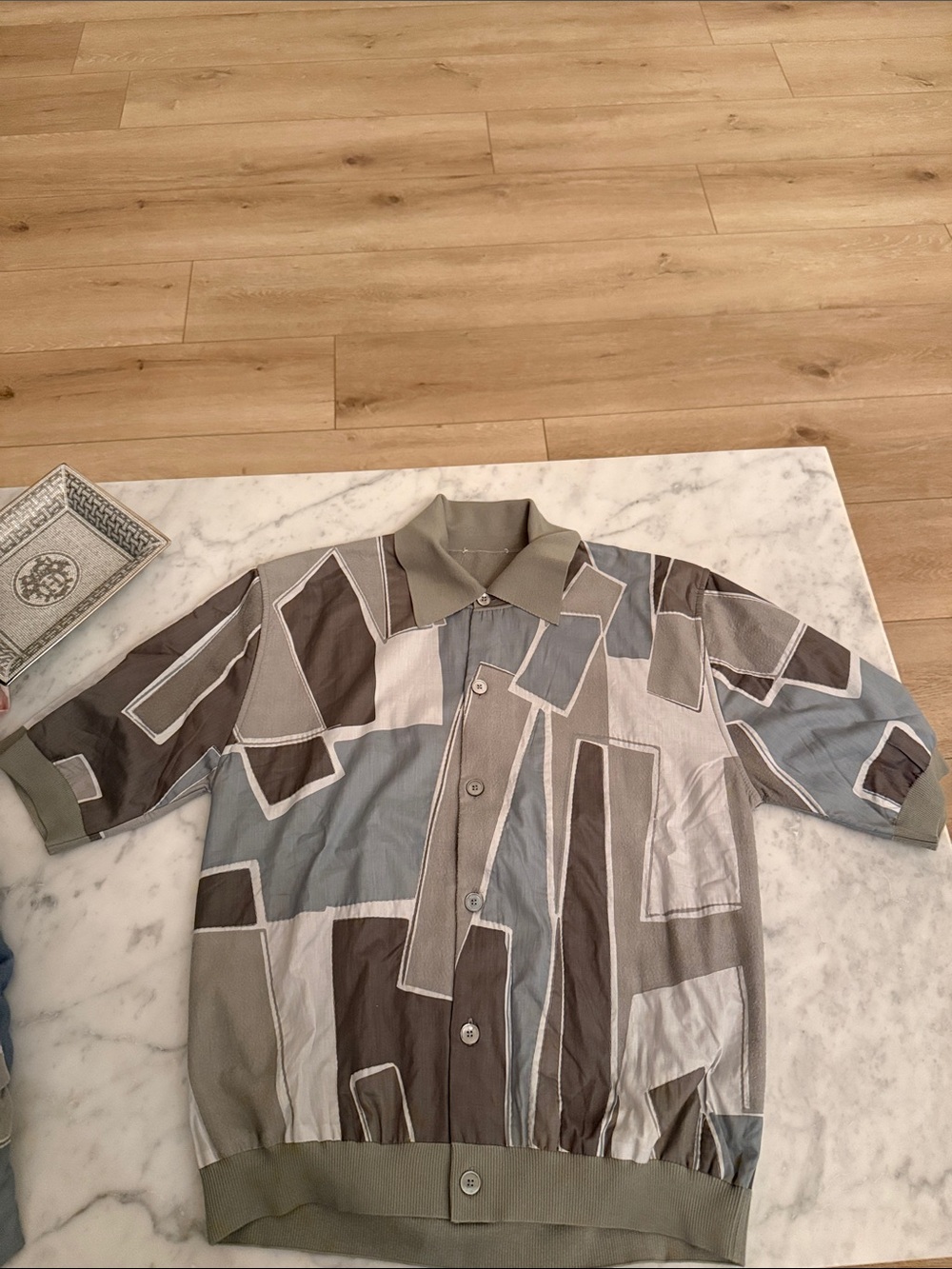 Hermes Men's Short-Sleeve Patterned Knit Jacket  Shirt- Gray/Olive
